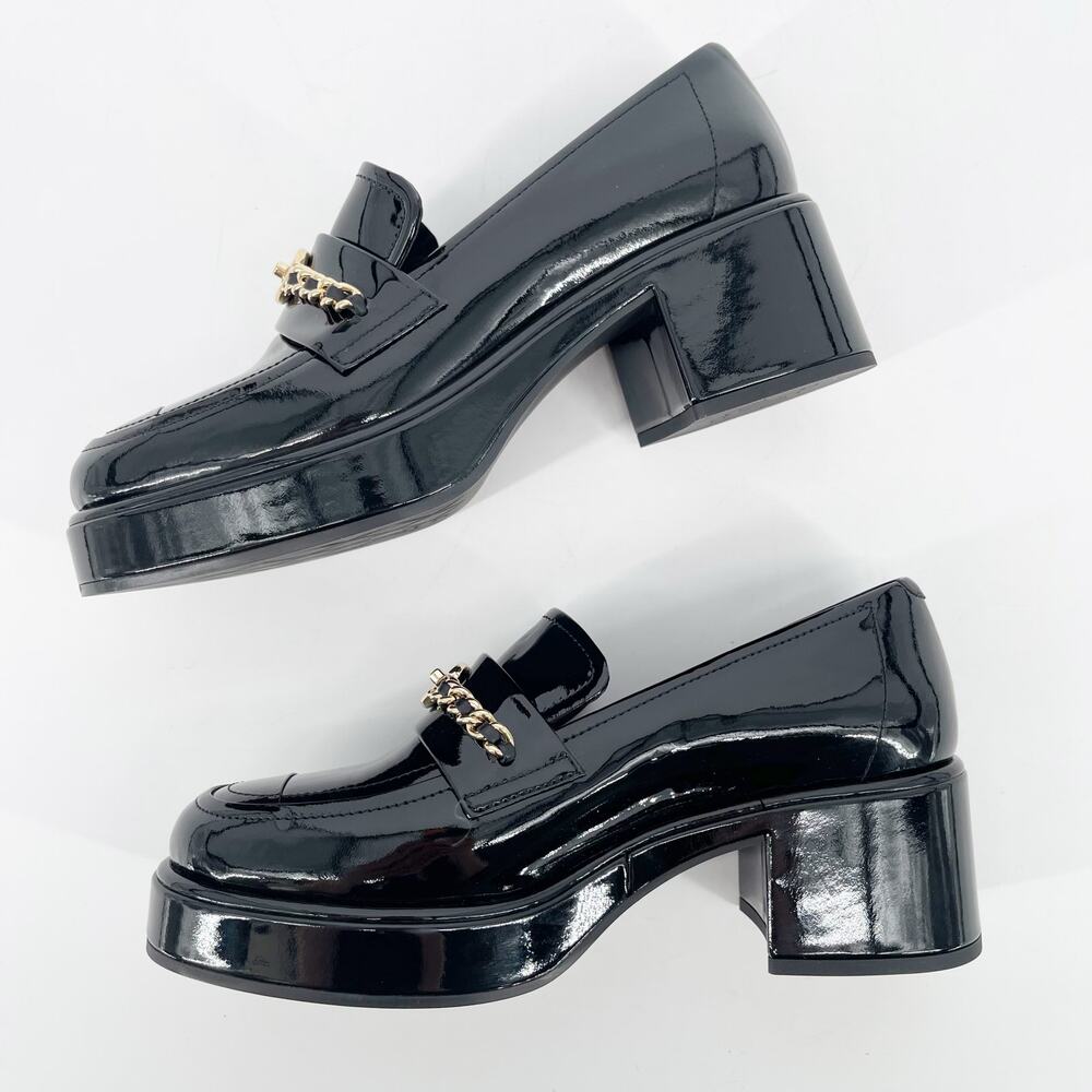Chanel Fall Winter 2024 Black Patent CC Chain Platform Loafers EU 37 New In Box - Picture 5 of 12